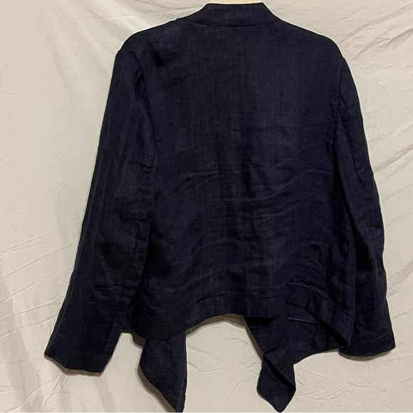 L 14/16 100% Linen Waterfall Open Front Deep Blue Coldwater Creek Top - Picture 10 of 11